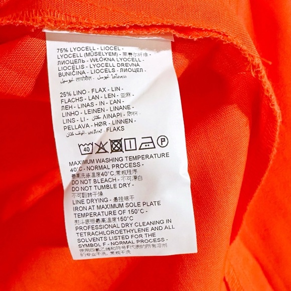 Piombo Linen Bright Orange Midi Skirt With attached Belt Size 6 Side Pocket NWT - Picture 11 of 12